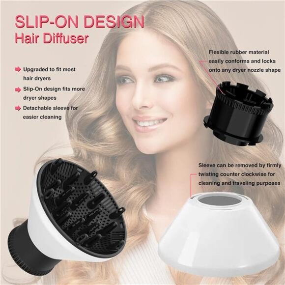 Slip-On Hair Diffuser Hair Dryer Attachment to Fit Nozzles from 1¾ to 2¼ inches - Picture 2 of 8
